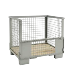 Used Gitterbox: steel mesh pallet cage with drop-down front flap on a wooden base