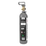 CO2 Flasche 2 kg mit Füllung, Lebensmittel-CO2 E290 – linke Seite, ohne Schutzkappe, Ventil W21,8 sichtbar