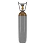 Heliumflasche 2,7 L, 200 bar, olivbraune Schulter – Vorderansicht, ohne Schutzkappe, Ventil W21,8 sichtbar