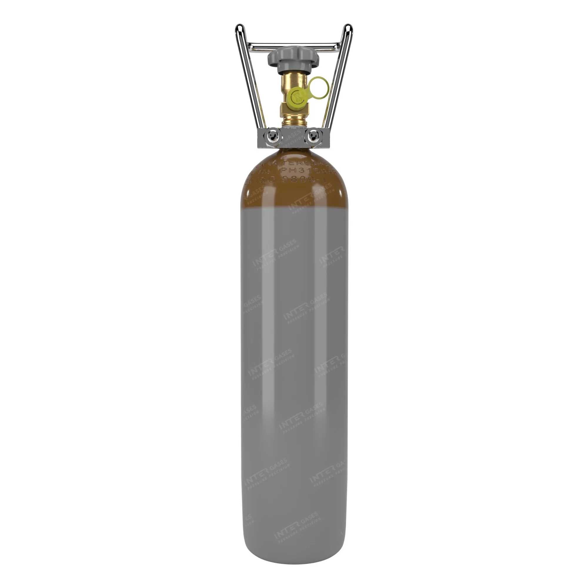 Heliumflasche 2,7 L, 200 bar, olivbraune Schulter – Vorderansicht