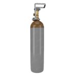 Heliumflasche 2,7 L, 200 bar, olivbraune Schulter – rechte Seite, ohne Schutzkappe, Ventil W21,8 sichtbar
