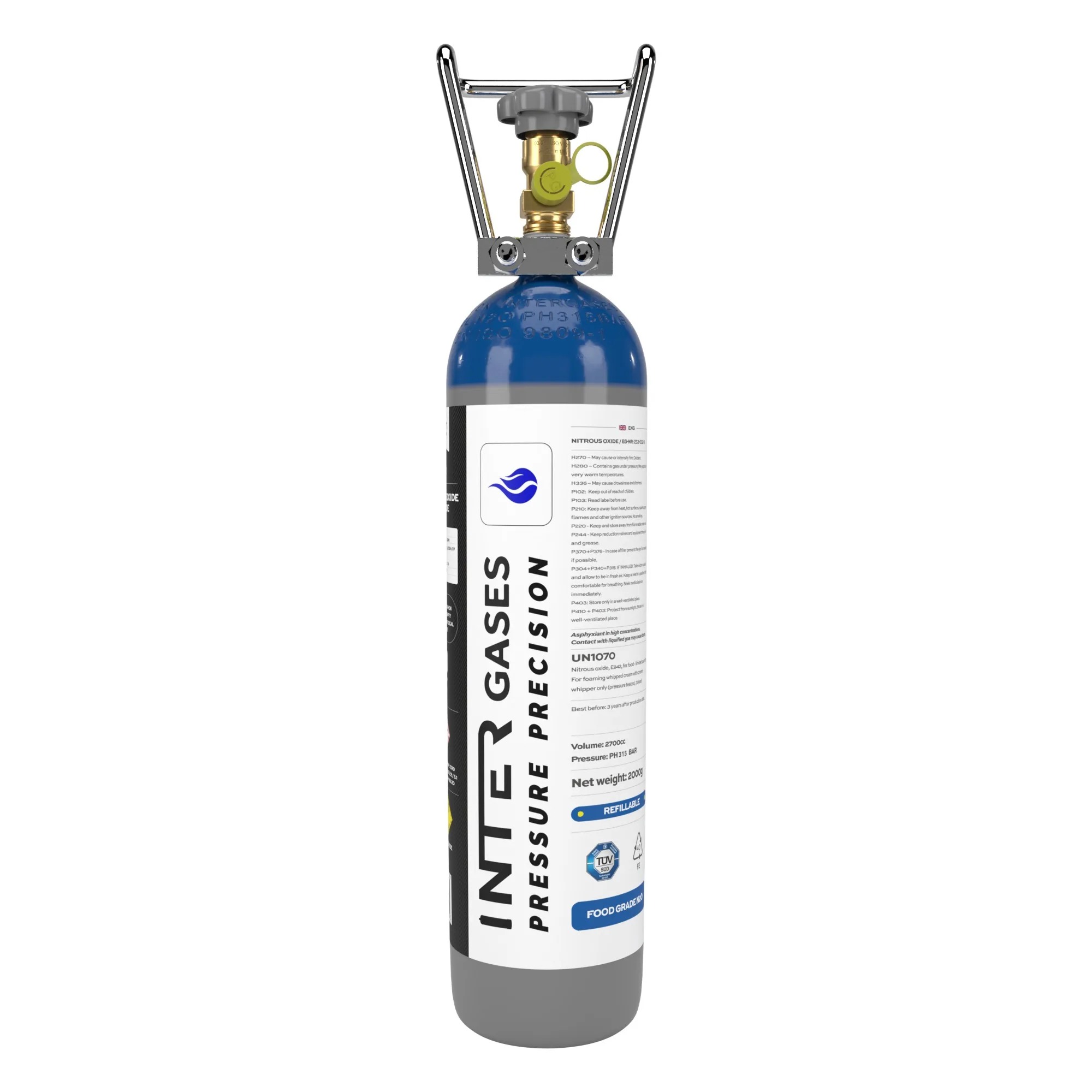 intergases-2kg-n2o-front-v8 N2O E942 alimentare – Bombola da 2 kg (panna montata & catering) - immagine 1