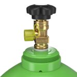 Intergases 50 L argon/CO2 82/18 welding gas cylinder, yellow-green shoulder – detail-valve