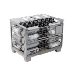 Steel gitterbox with 70 filled 5 L CO2 E290 cylinders, flap closed