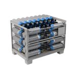 Steel gitterbox with 70 filled 5 L N2O E942 cylinders, flap closed