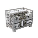 Steel gitterbox with 120 filled 2 kg CO2 E290 cylinders, flap closed