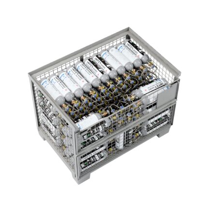Gitterbox with 120 × 2 kg CO2 cylinders, view from above