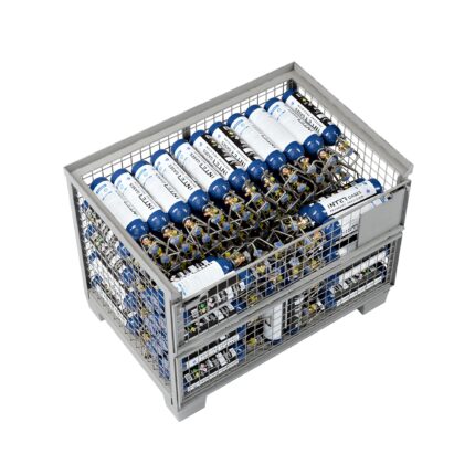Gitterbox with 120 × 2 kg N2O cylinders, view from above